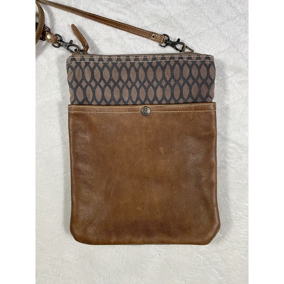 Myra Bag Leather Canvas Crossbody Purse Adjustable Strap Neutral Colors Boho - Picture 2 of 9
